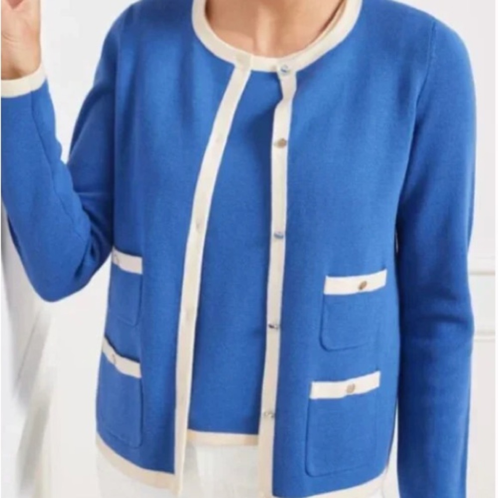 Talbots Blue Knit Sweater with Cream Accents - 2X